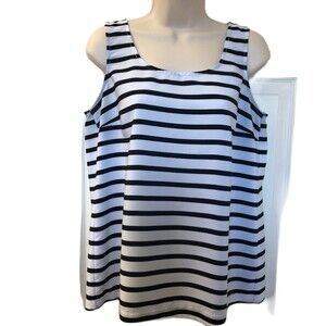TOMMY HILFIGER Women's Sleeveless Black Gray Striped Dress Top Size Medium